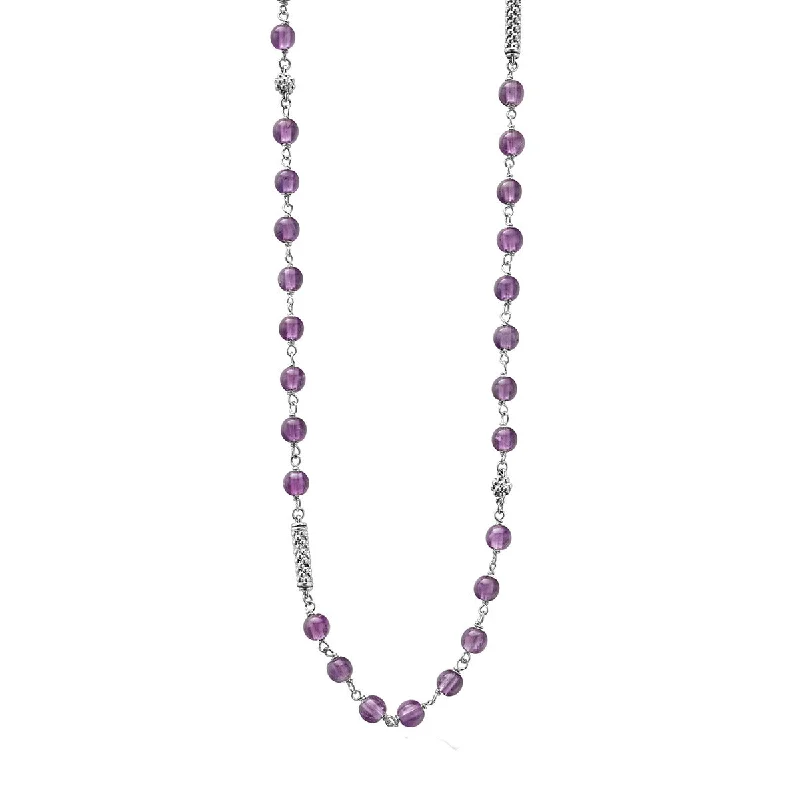 Nature-inspired Necklaces-34-Inch Amethyst Pigtail Link Necklace with Stations