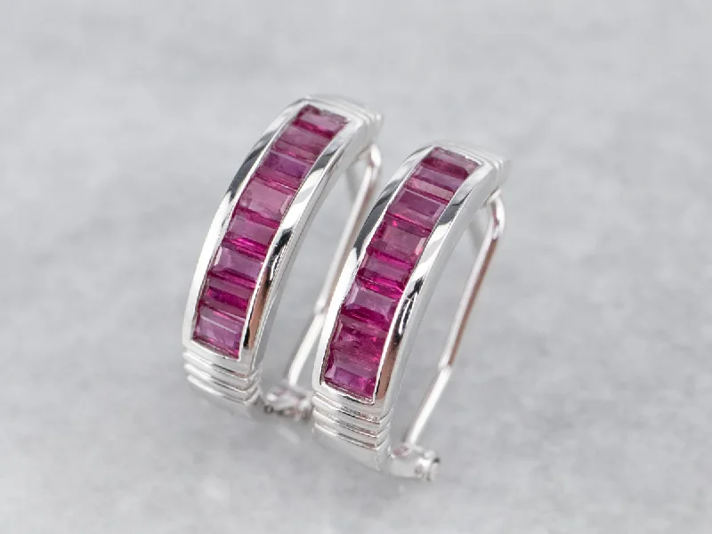 Textured Earrings-White Gold Synthetic Ruby Drop Earrings