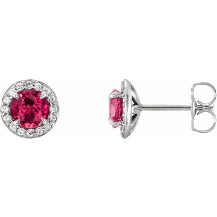 Pink Earrings-14K White 5 mm Lab-Grown Ruby & 1/8 CTW Natural Diamond Earrings