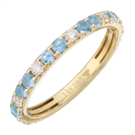 Designer Wedding Bands-14k Yellow Gold Diamond & Blue Topaz Band