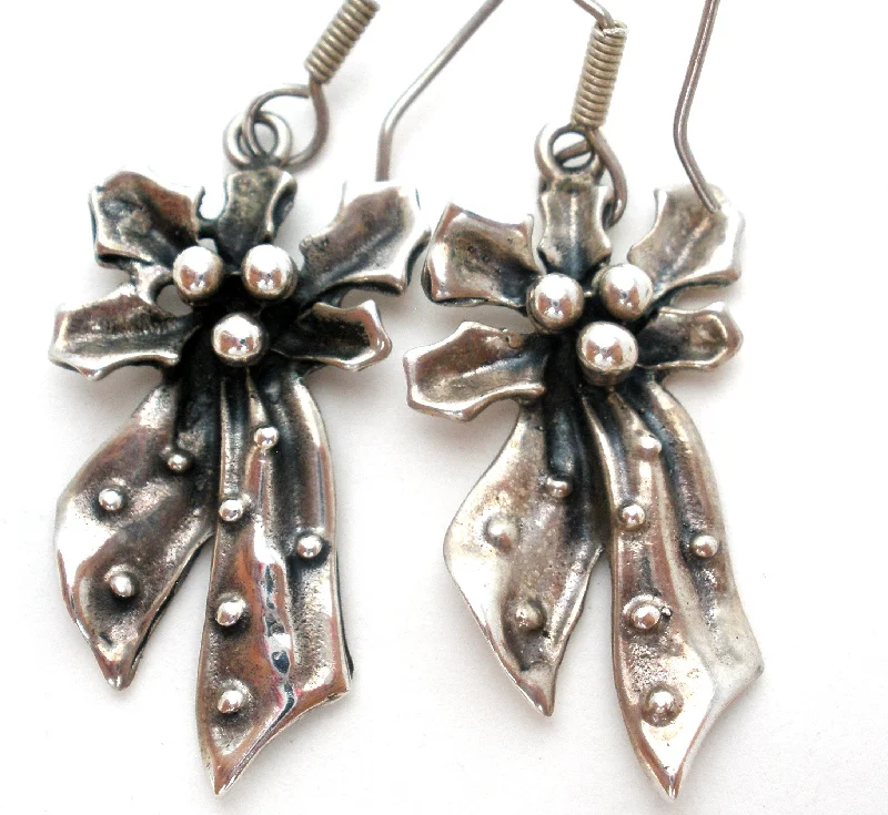 Ethereal Earrings-Vintage Holly & Bow Earrings Mexican Sterling Silver