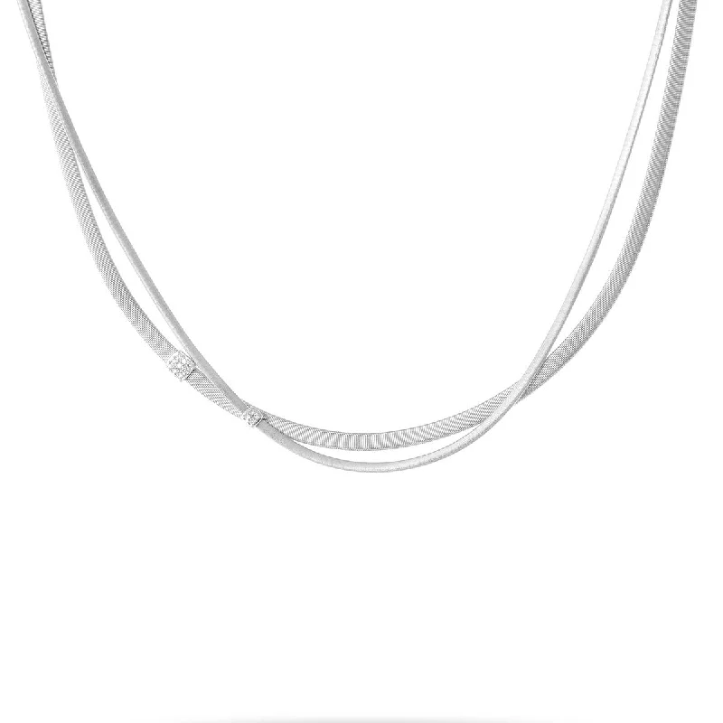 Chunky Gemstone Necklaces-18K White Gold and Diamond Two Strand Necklace