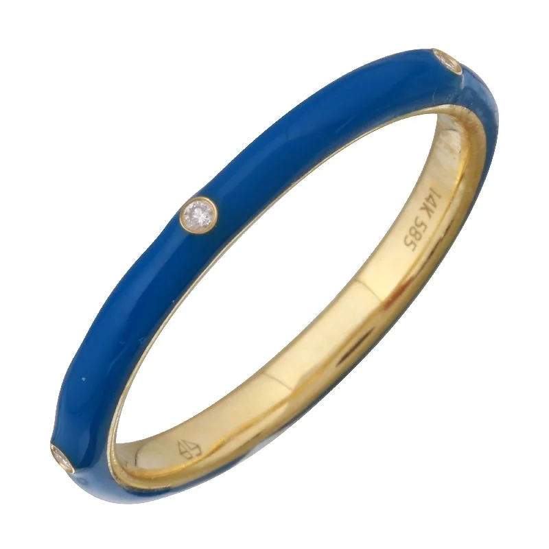 Modern Rings-14k Yellow Gold Classic Blue Enamel & Diamond Ring