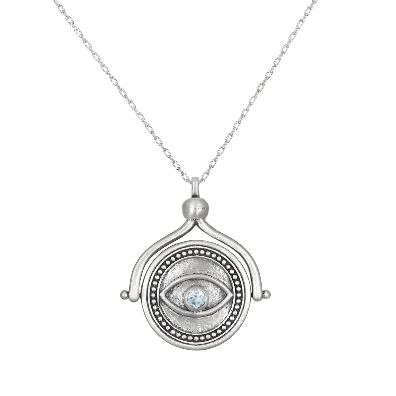 Mixed Metal Necklaces-In Safekeeping Hamsa & Eye Silver Spinning Necklace