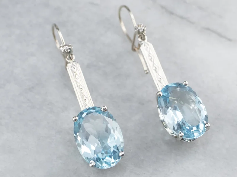 Artistic Gold Earrings-Blue Topaz and Diamond Drop Earrings