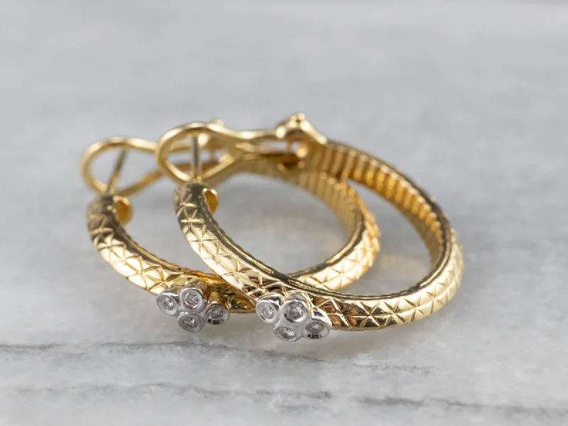 Art Nouveau Earrings-High End Diamond and Gold Hoop Earrings