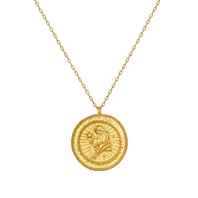 Trendy Necklaces-Aquarius Gold Zodiac Coin Necklace