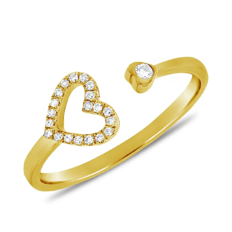 Handcrafted Rings-14K Yellow Gold Diamond Heart Cuff Ring