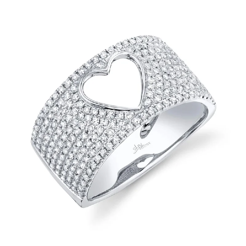 Rose Gold Rings-14K White Gold Diamond Open Heart Wide Pave Ring