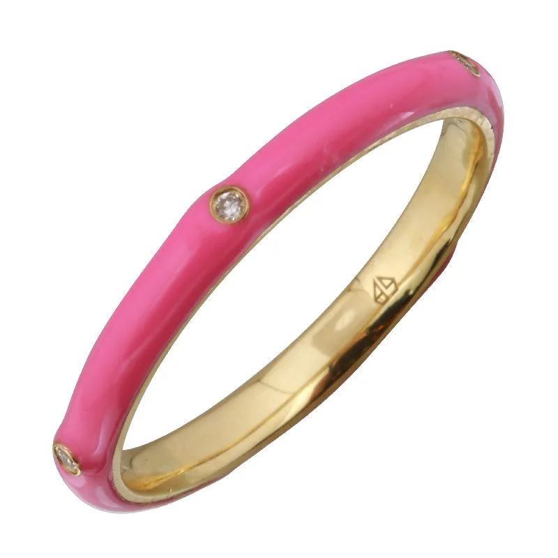 Two-tone Rings-14k Yellow Gold Fushia Enamel & Diamond Ring