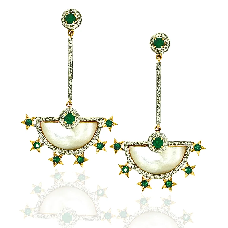 Bar Earrings-Emerald MOP Deco Half-Moon Earrings