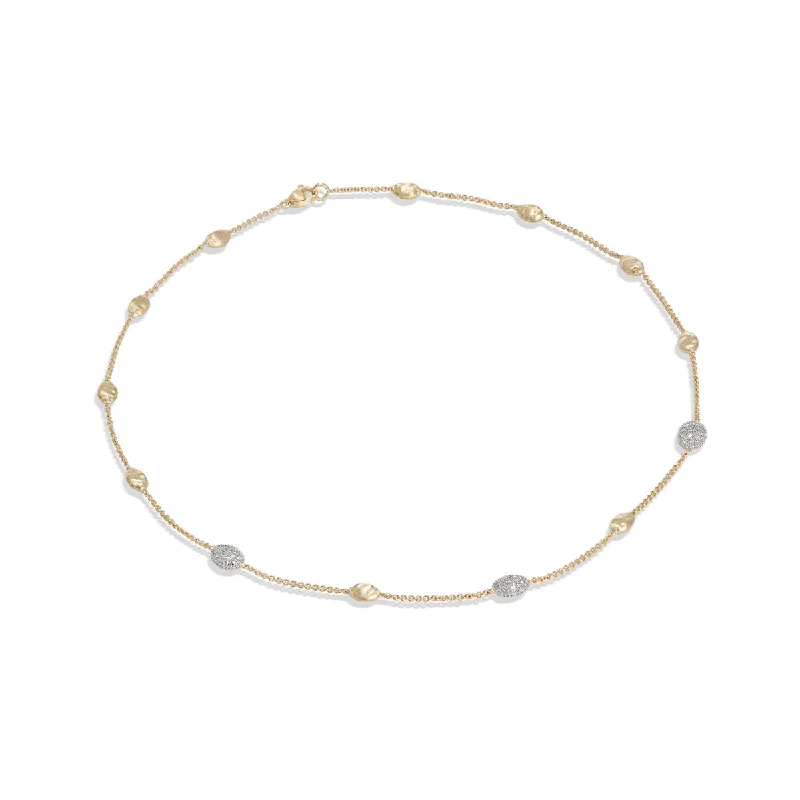 Designer Necklaces-18K Yellow Gold and Diamond Small Bead Necklace