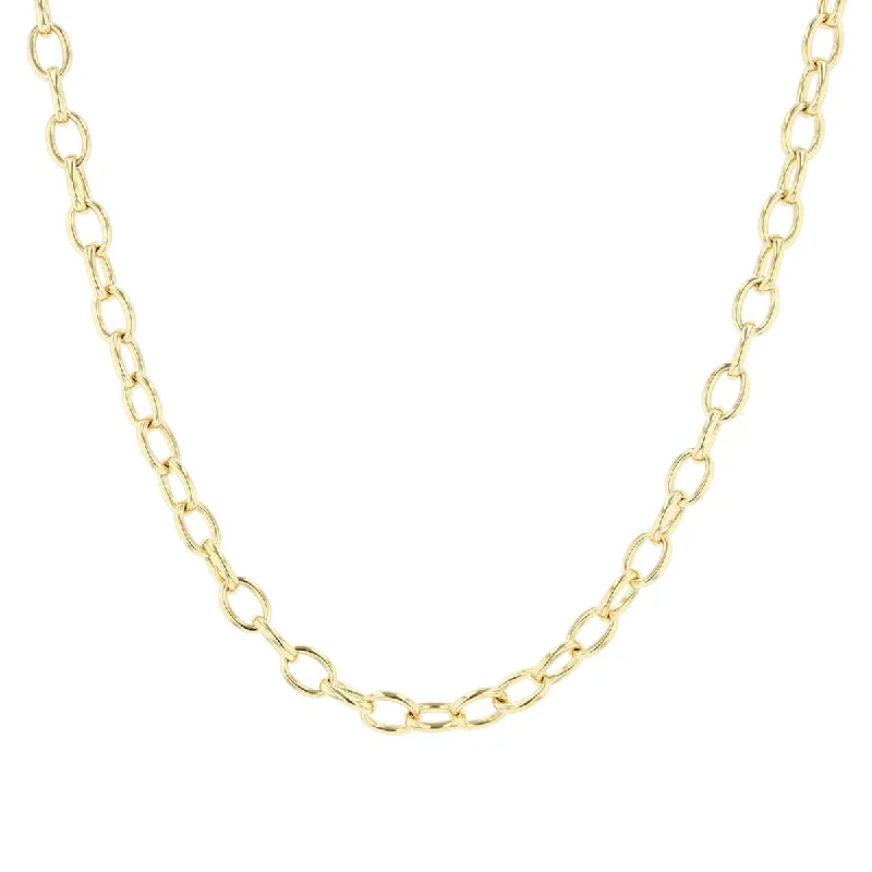 Gold Necklace Chains-18K Gold Oval Link Charm Necklace