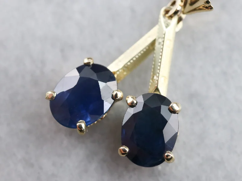 Chunky Drop Earrings-Sapphire and Gold Drop Earrings