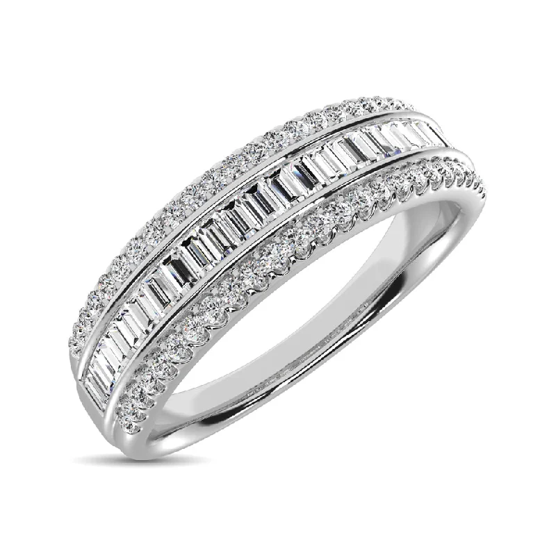 Vintage Engagement Band Rings-14K White Gold Round and Baguette Diamond 2/5 Ct.Tw. Anniversary Band