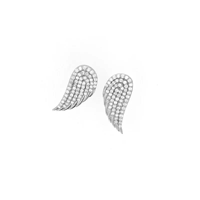 Vintage Dangle Earrings-Pave Diamond Silver Angel Wing Stud Earrings  E0000651