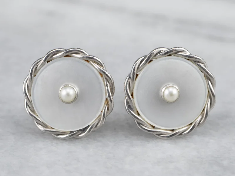 Sparkling Earrings-Seed Pearl and Mother of Pearl Stud Earrings