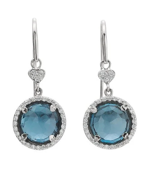 Multi-layered Stud Earrings-Blue topaz round drop earrings with diamonds 350-JSA