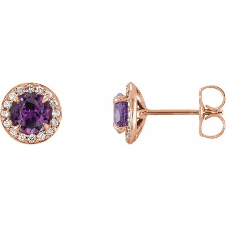 Heart Stud Earrings-14K Rose 5 mm Lab-Grown Alexandrite & 1/8 CTW Natural Diamond Earrings