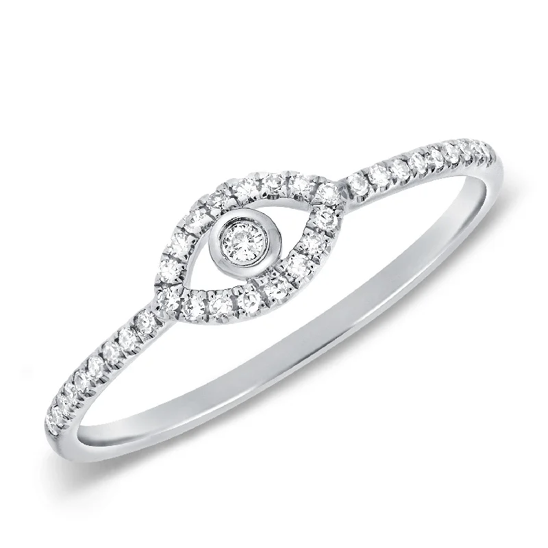 Colorful Diamond Rings-14K White Gold Diamond Evil Eye Ring (Small)