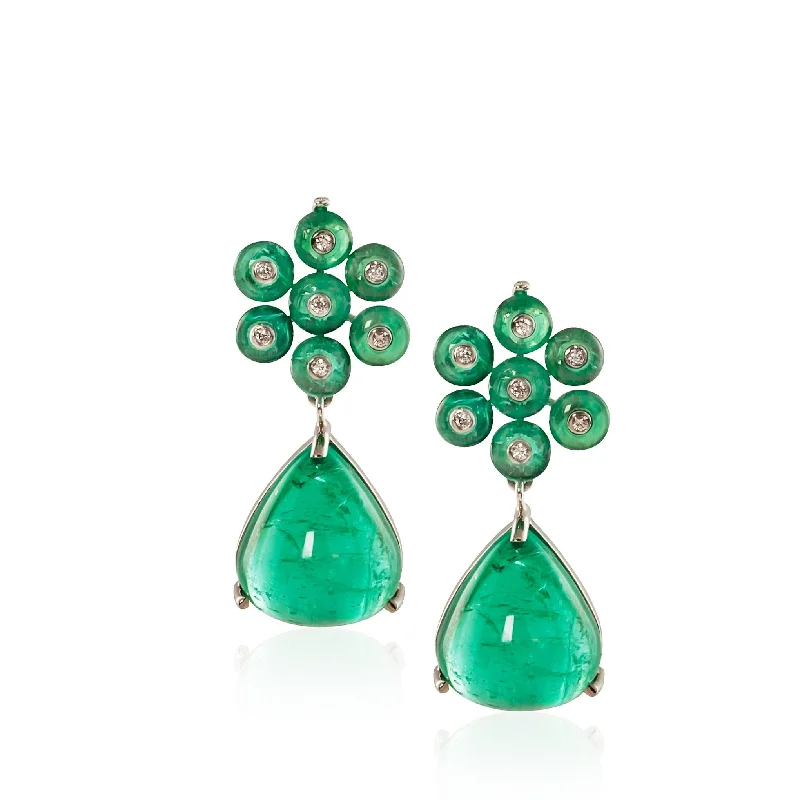 Cute Drop Earrings-G-One Emerald Cabochon Bead Earrings