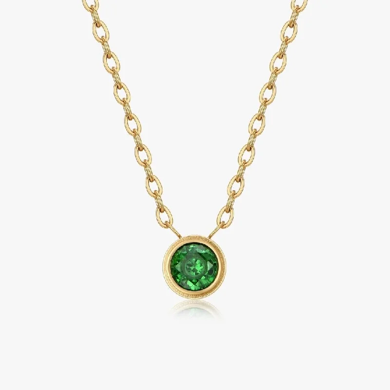 Rose Gold Pendant Necklaces-Green Single Gem Necklace in Gold