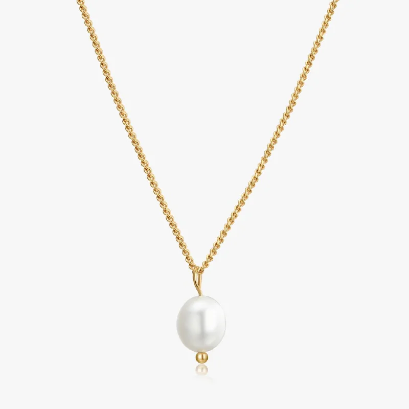 Bar Chain Necklaces-Single Pearl Necklace in Gold