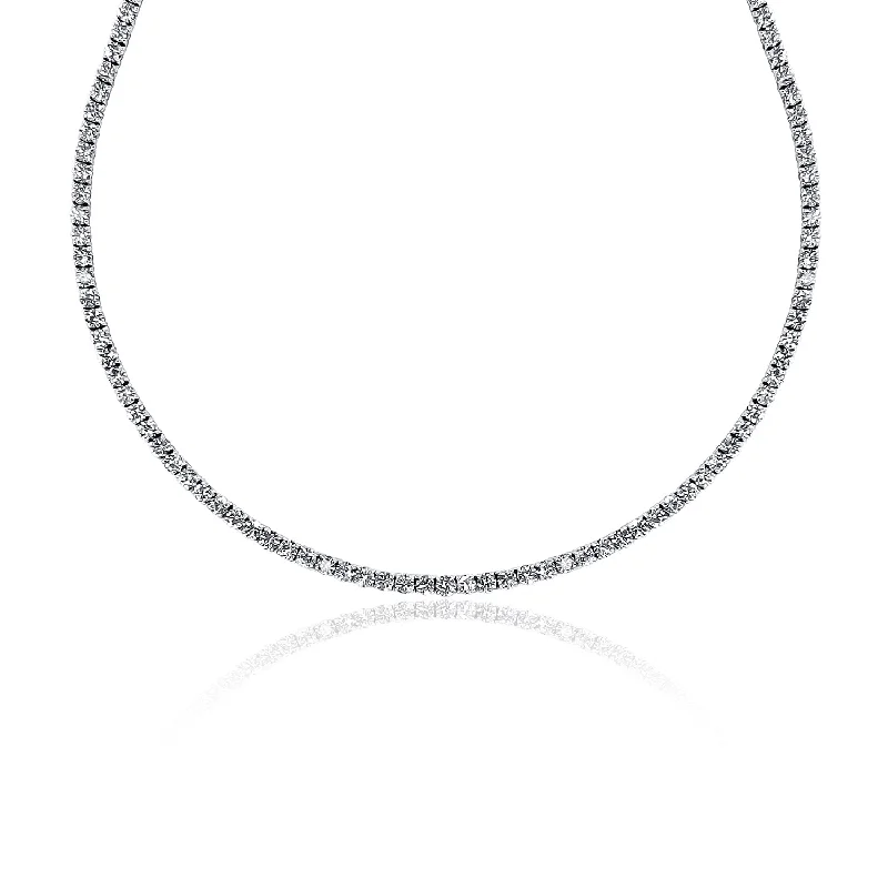 Eco-friendly Necklaces-12.00 Cttw Round Diamond Tennis Necklace set in 14K White Gold