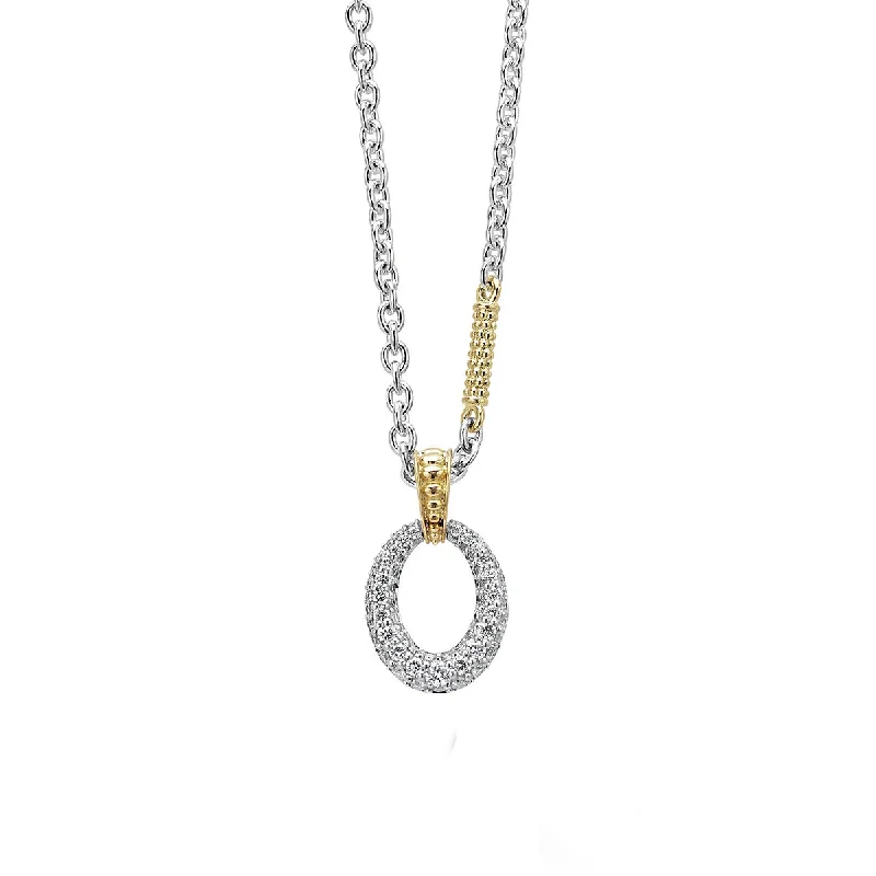 Family Tree Necklaces-Caviar Lux Diamond Oval Drop Pendant Necklace