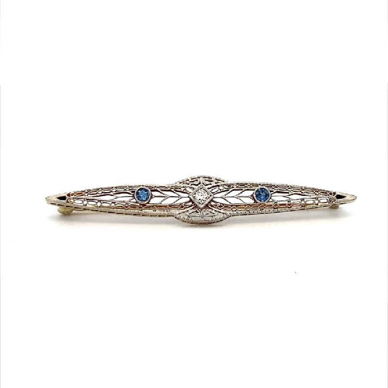 Designer Brooch Pin-Estate Sapphire & Diamond Pin/Brooch in White Gold