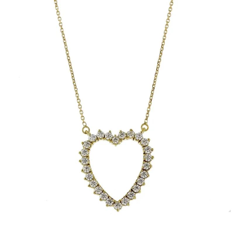 Gold Infinity Necklaces-18K Yellow Gold Open Heart Diamond Necklace