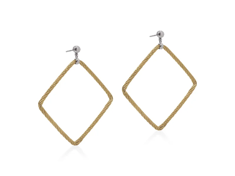 Textured Hoop Earrings-ALOR Yellow Cable Open Square Drop Earrings with 18kt Gold