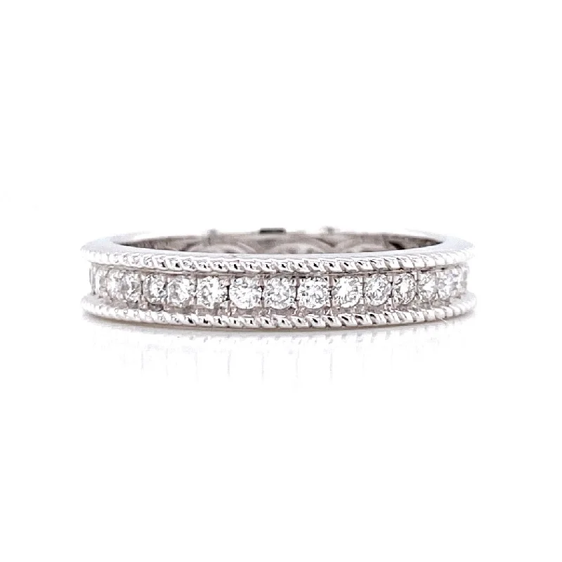 Eternity Band Rings-14K White Gold 0.62ct Diamond Milgrain Eternity Band