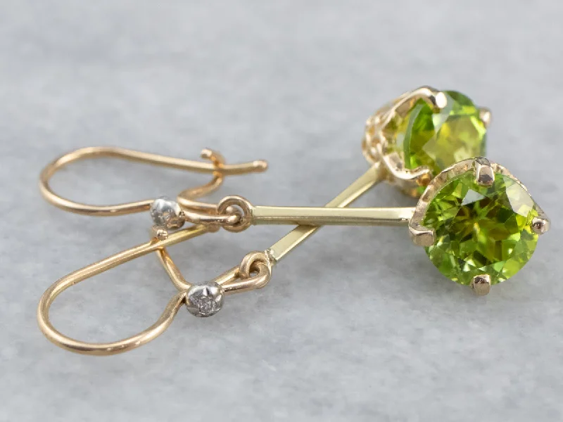 Art Earrings-Peridot and Diamond Drop Earrings