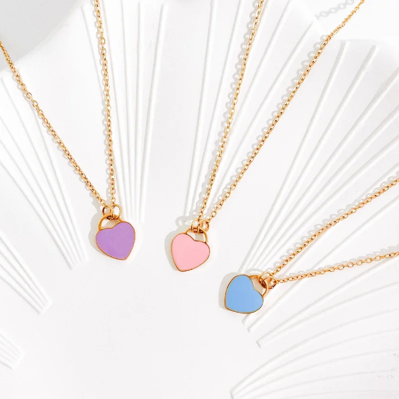 Classic Silver Necklaces-Enamel Heart Necklaces in Gold (Not A Set)