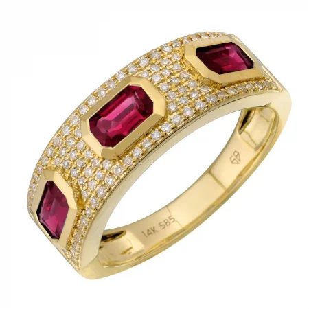 Moissanite Rings-14k Yellow Gold Ruby Diamond Ring