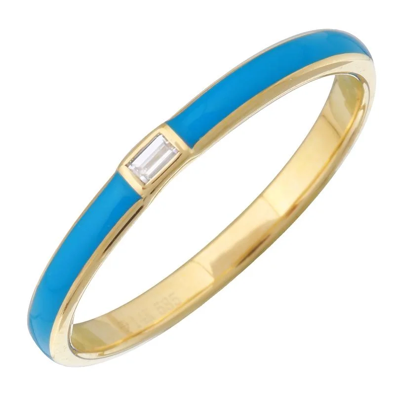 Diamond Stackable Rings-14k Yellow Gold Blue Enamel & Diamond Ring