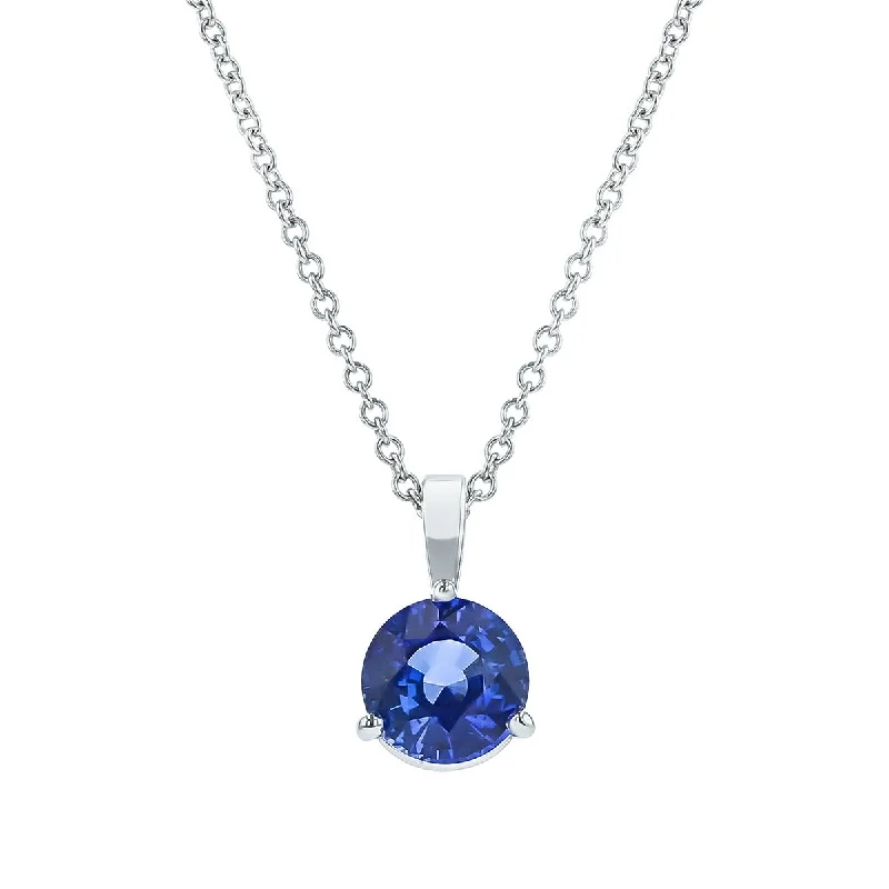 Men's Necklaces-18K White Gold Sapphire Pendant Necklace