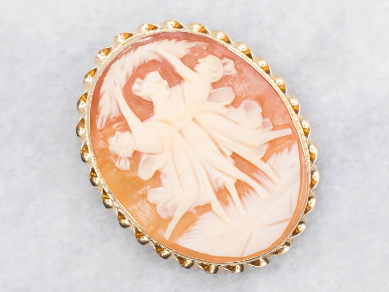 Brooch for Bridesmaid Dresses-Vintage Gold Three Graces Cameo Brooch or Pendant