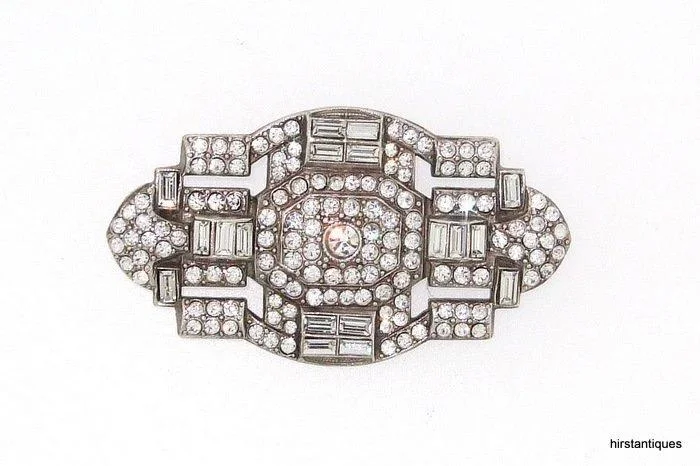 Silver Brooch with Pearls-Art Deco Bridal Wedding Brooch Crystal