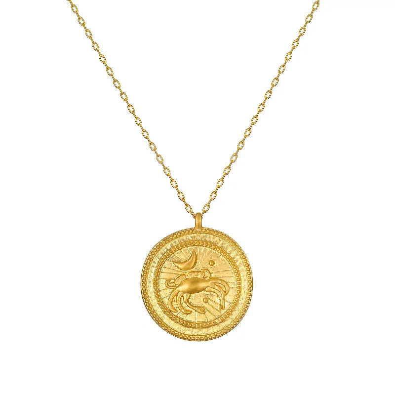 Gem Pendant Necklaces-Cancer Gold Zodiac Coin Necklace