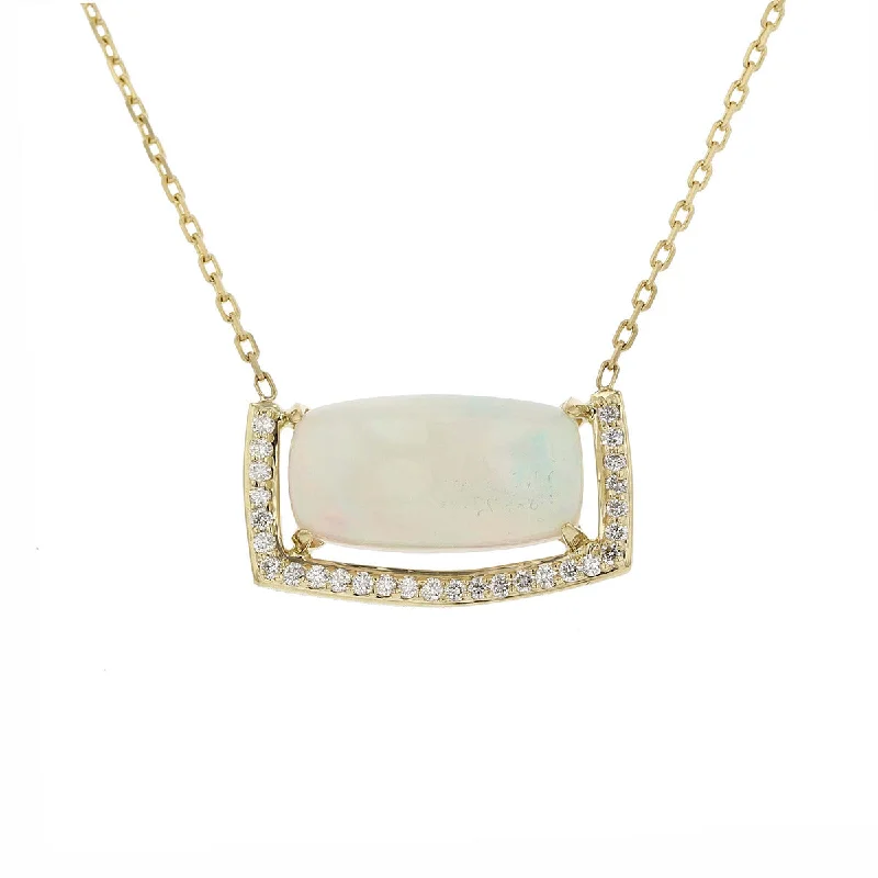 Classic Chain Necklaces-Cabochon Ethiopian Opal and Diamond Necklace