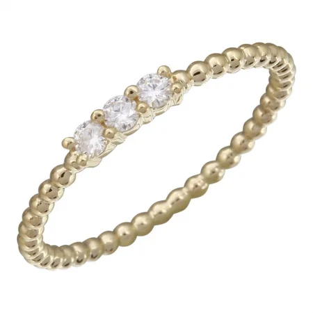 Gold Rings-14K Yellow Gold Diamond Beaded Ring