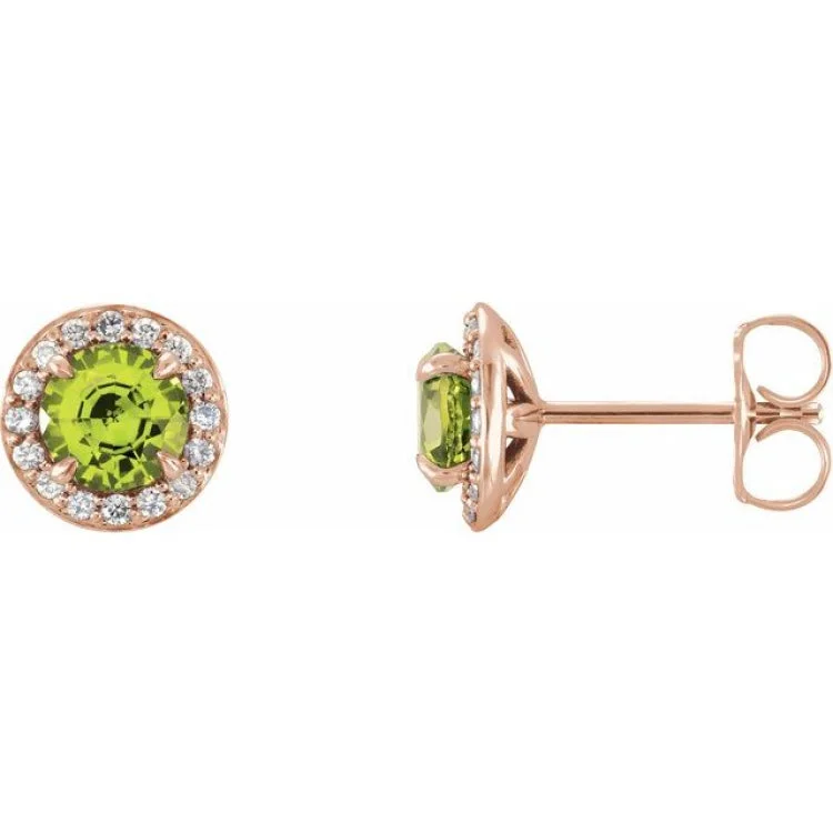 Transparent Stud Earrings-14K Rose 5 mm Natural Peridot & 1/8 CTW Natural Diamond Earrings