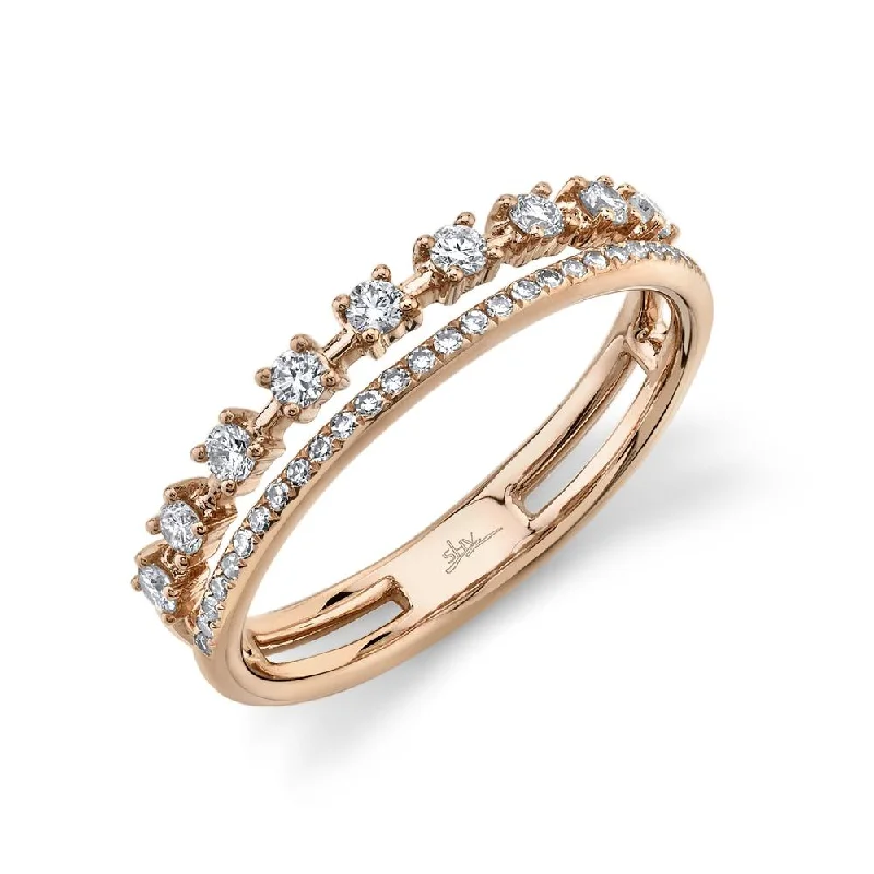 Two-tone Engagement Rings-14K Rose Gold Diamond Double Band