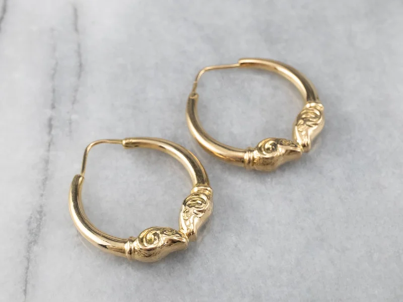 Diamond Dangle Earrings-Ram's Head Gold Hoop Earrings