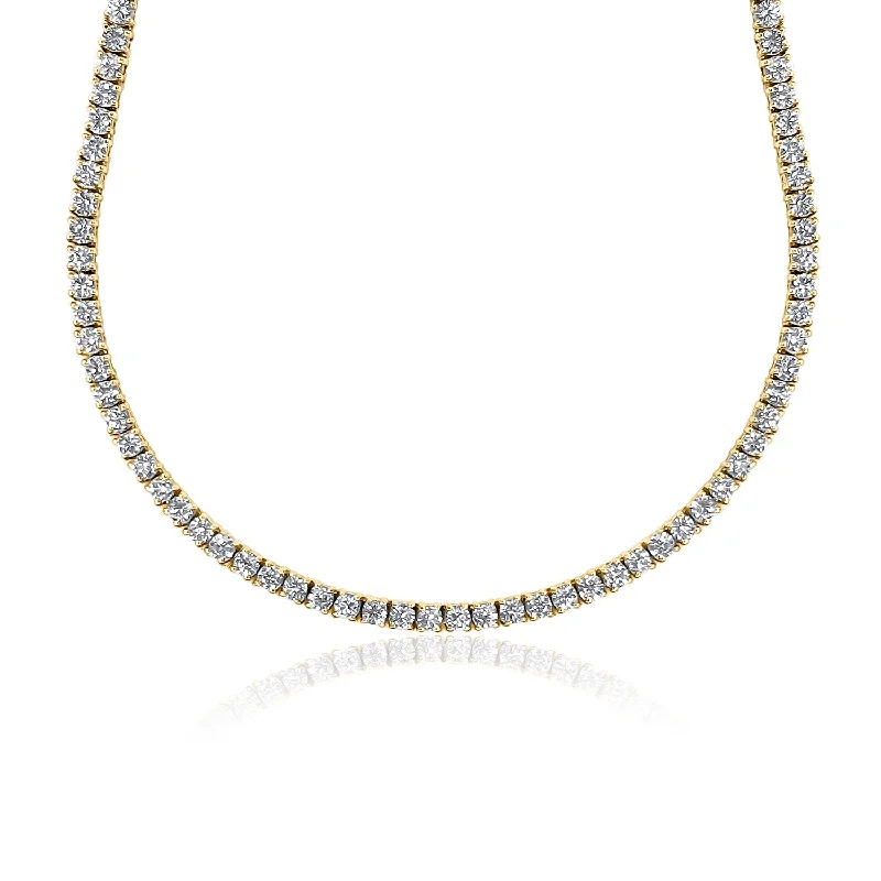 Simple Gold Necklaces-28.00 Cttw Round Diamond Tennis Necklace set in 14K Yellow Gold