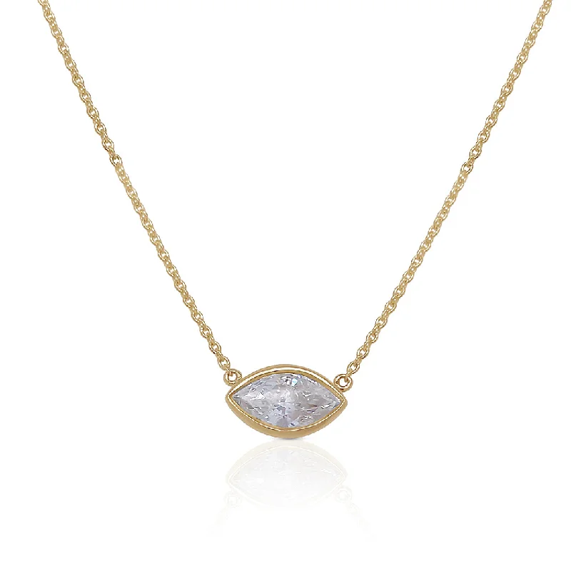 Geometric Necklaces-1.22 CT Marquise Diamond Solitaire Bezel-Set 14K Yellow Gold Necklace