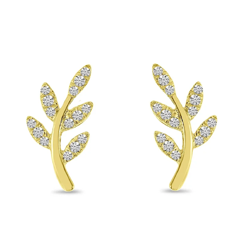 Star Earrings-DIAMOND LEAF STUD EARRINGS E10586