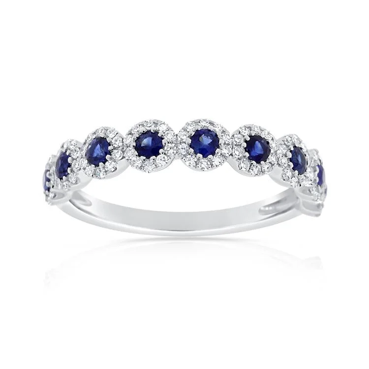 Silver Cocktail Rings-Diamond Halo Sapphire Ring